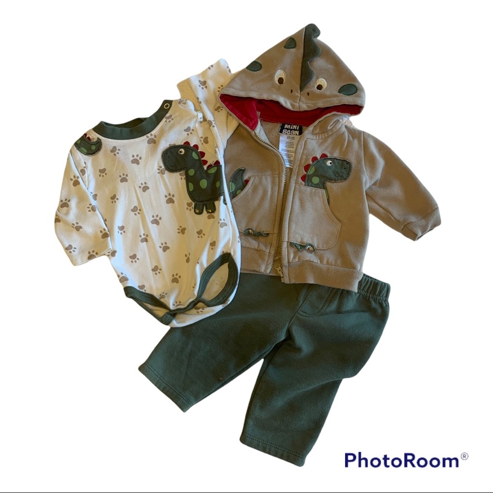 Dino Onesie/Hoodie/Pants - Size 3-6 mths